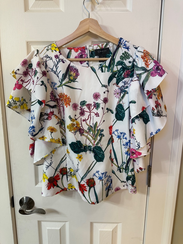 Gracia Floral Garden Ruffle Sleeve Blouse Shabby Chic Cottagecore Spring Summer